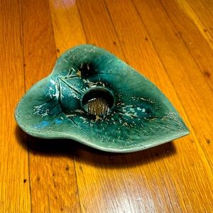 Lotus leaf Ikebana pottery flower arranging centerpiece- signed by artist KM